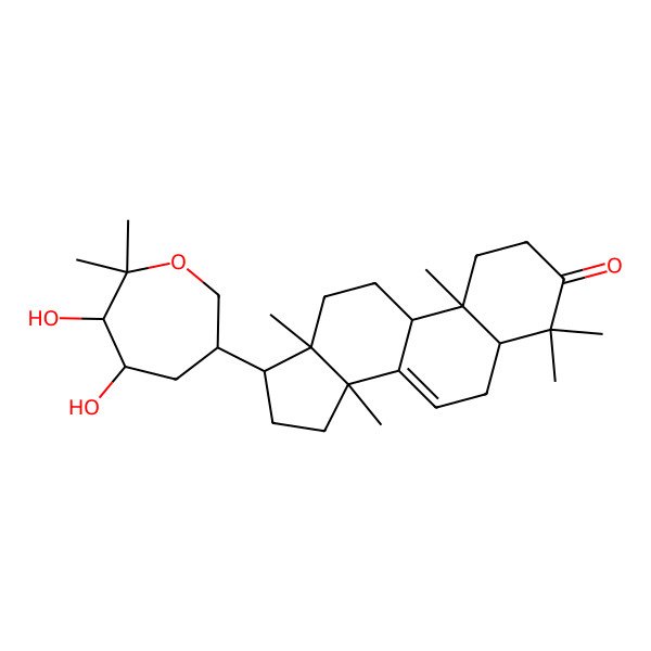 2D Structure of (5S,9R,10R,13S,14S,17S)-17-[(3S,5R,6S)-5,6-dihydroxy-7,7-dimethyloxepan-3-yl]-4,4,10,13,14-pentamethyl-1,2,5,6,9,11,12,15,16,17-decahydrocyclopenta[a]phenanthren-3-one