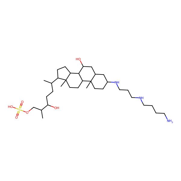 2D Structure of [(2R,3R,6R)-6-[(3S,5R,7R,8R,9S,10S,13R,14S,17R)-3-[3-(4-aminobutylamino)propylamino]-7-hydroxy-10,13-dimethyl-2,3,4,5,6,7,8,9,11,12,14,15,16,17-tetradecahydro-1H-cyclopenta[a]phenanthren-17-yl]-3-hydroxy-2-methylheptyl] hydrogen sulfate