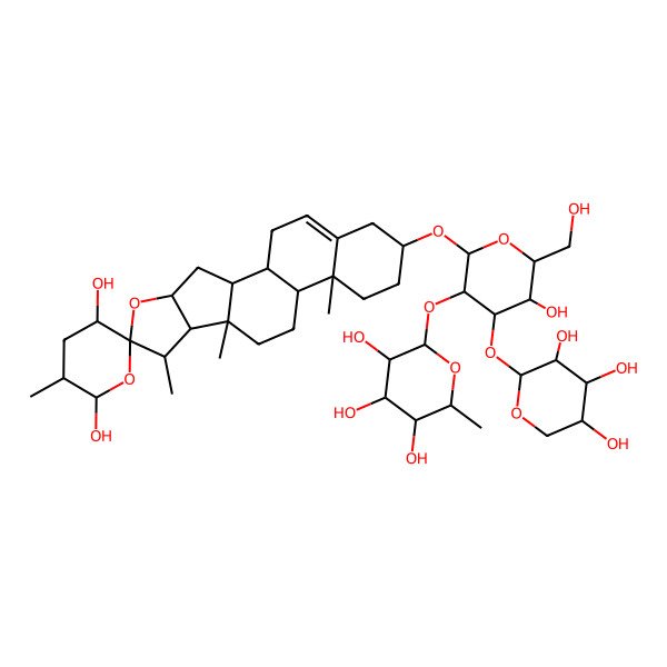 2D Structure of 2-[2-(3',6'-Dihydroxy-5',7,9,13-tetramethylspiro[5-oxapentacyclo[10.8.0.02,9.04,8.013,18]icos-18-ene-6,2'-oxane]-16-yl)oxy-5-hydroxy-6-(hydroxymethyl)-4-(3,4,5-trihydroxyoxan-2-yl)oxyoxan-3-yl]oxy-6-methyloxane-3,4,5-triol