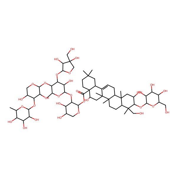 2D Structure of [3-[4-[3,4-Dihydroxy-4-(hydroxymethyl)oxolan-2-yl]oxy-5-[3,5-dihydroxy-4-(3,4,5-trihydroxy-6-methyloxan-2-yl)oxyoxan-2-yl]oxy-3-hydroxy-6-methyloxan-2-yl]oxy-4,5-dihydroxyoxan-2-yl] 5,11-dihydroxy-9-(hydroxymethyl)-2,2,6a,6b,9,12a-hexamethyl-10-[3,4,5-trihydroxy-6-(hydroxymethyl)oxan-2-yl]oxy-1,3,4,5,6,6a,7,8,8a,10,11,12,13,14b-tetradecahydropicene-4a-carboxylate