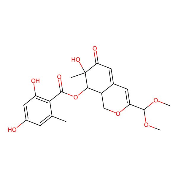 2D Structure of [3-(dimethoxymethyl)-7-hydroxy-7-methyl-6-oxo-8,8a-dihydro-1H-isochromen-8-yl] 2,4-dihydroxy-6-methylbenzoate
