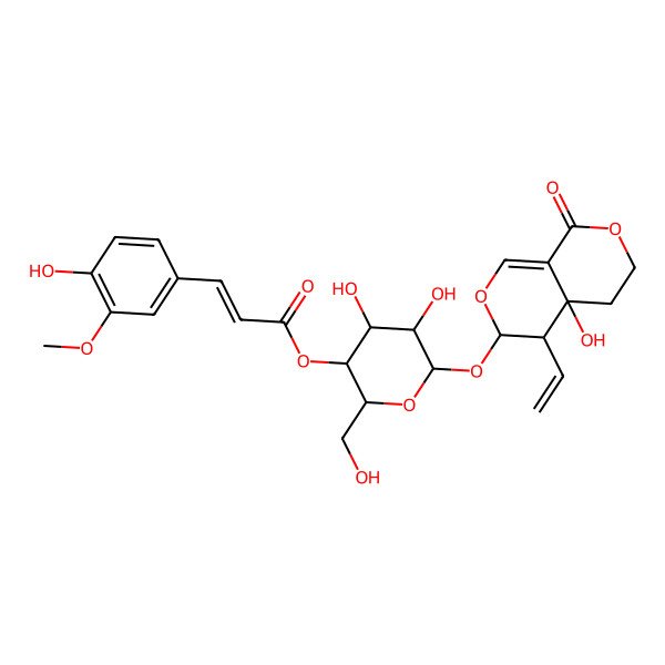 2D Structure of [6-[(4-Ethenyl-4a-hydroxy-8-oxo-3,4,5,6-tetrahydropyrano[3,4-c]pyran-3-yl)oxy]-4,5-dihydroxy-2-(hydroxymethyl)oxan-3-yl] 3-(4-hydroxy-3-methoxyphenyl)prop-2-enoate