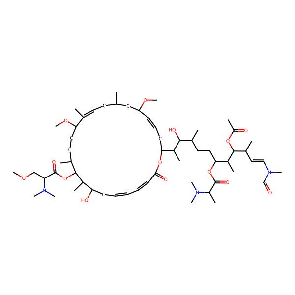 2D Structure of [(3E,5E,8R,9R,10R,11R,14S,15E,18R,20R,21E,24S)-24-[(E,2S,3S,4S,7R,8S,9R,10R)-9-acetyloxy-7-[(2S)-2-(dimethylamino)propanoyl]oxy-12-[formyl(methyl)amino]-3-hydroxy-4,8,10-trimethyldodec-11-en-2-yl]-8-hydroxy-14,20-dimethoxy-9,11,15,18-tetramethyl-2-oxo-1-oxacyclotetracosa-3,5,15,21-tetraen-10-yl] (2S)-2-(dimethylamino)-3-methoxypropanoate