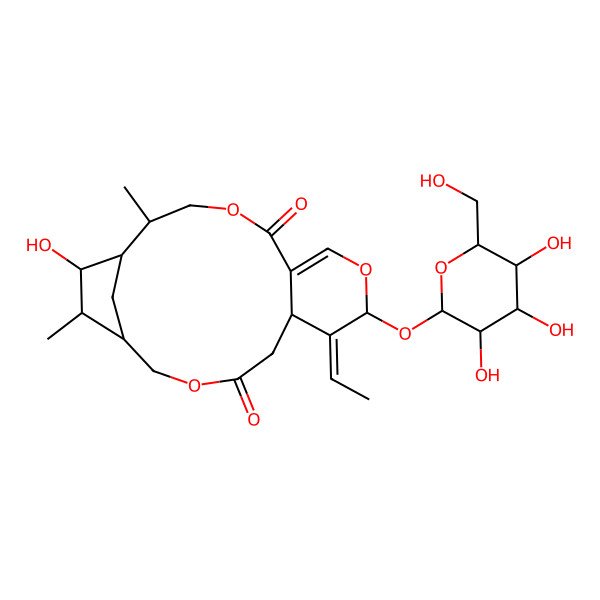 2D Structure of (1S,6S,7E,8S,15R,16S,17R,18R)-7-ethylidene-17-hydroxy-15,18-dimethyl-8-[(2S,3R,4S,5S,6R)-3,4,5-trihydroxy-6-(hydroxymethyl)oxan-2-yl]oxy-3,9,13-trioxatricyclo[14.2.1.06,11]nonadec-10-ene-4,12-dione