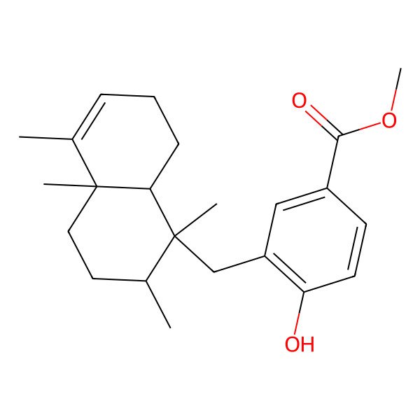 2D Structure of methyl 3-[[(1R,2S,4aR,8aS)-1,2,4a,5-tetramethyl-2,3,4,7,8,8a-hexahydronaphthalen-1-yl]methyl]-4-hydroxybenzoate