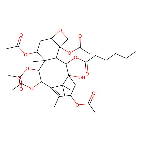 2D Structure of [(1R,2S,3R,4S,7R,9S,10S,11R,12R,15S)-4,9,11,12,15-pentaacetyloxy-1-hydroxy-10,14,17,17-tetramethyl-6-oxatetracyclo[11.3.1.03,10.04,7]heptadec-13-en-2-yl] hexanoate