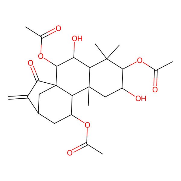2D Structure of (2,6-Diacetyloxy-3,7-dihydroxy-5,5,9-trimethyl-14-methylidene-15-oxo-11-tetracyclo[11.2.1.01,10.04,9]hexadecanyl) acetate