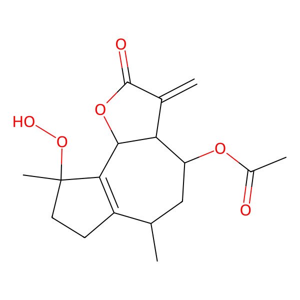 2D Structure of [(3aR,4S,6S,9R,9bR)-9-hydroperoxy-6,9-dimethyl-3-methylidene-2-oxo-4,5,6,7,8,9b-hexahydro-3aH-azuleno[4,5-b]furan-4-yl] acetate