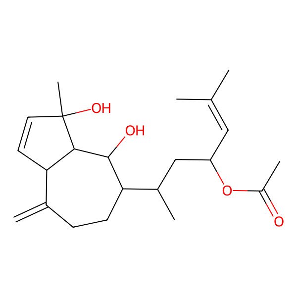 2D Structure of [6-(3,4-Dihydroxy-3-methyl-8-methylidene-3a,4,5,6,7,8a-hexahydroazulen-5-yl)-2-methylhept-2-en-4-yl] acetate