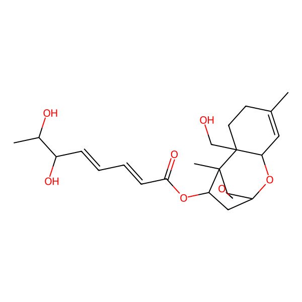2D Structure of [(1S,2R,7R,9R,11R,12S)-2-(hydroxymethyl)-1,5-dimethylspiro[8-oxatricyclo[7.2.1.02,7]dodec-5-ene-12,2'-oxirane]-11-yl] (2E,4E,6R,7S)-6,7-dihydroxyocta-2,4-dienoate