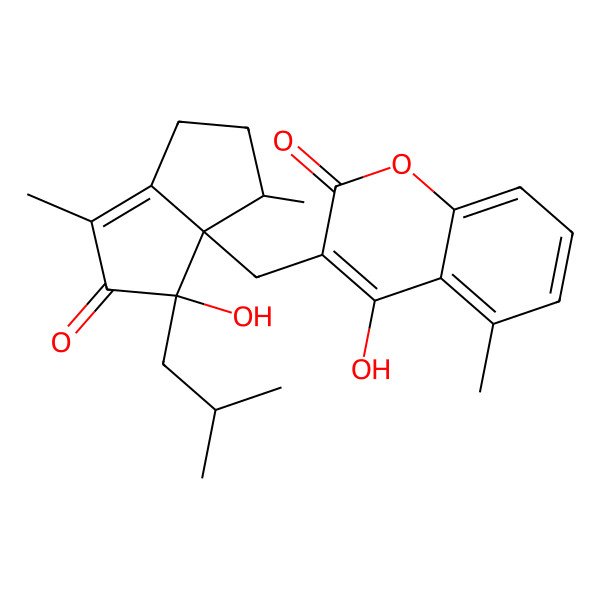 2D Structure of 4-hydroxy-3-[[4-hydroxy-3,6-dimethyl-4-(2-methylpropyl)-5-oxo-2,3-dihydro-1H-pentalen-3a-yl]methyl]-5-methylchromen-2-one