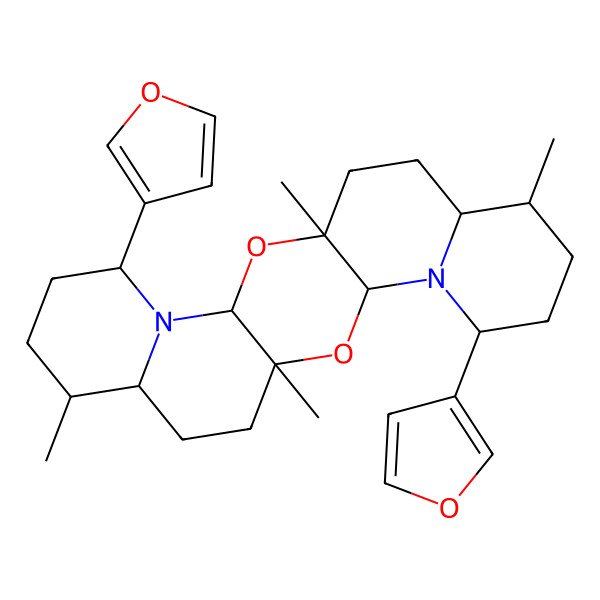 2D Structure of (1R,3S,5R,8R,9R,12R,14R,16R,19R,20R)-5,16-bis(furan-3-yl)-1,8,12,19-tetramethyl-2,13-dioxa-4,15-diazapentacyclo[12.8.0.03,12.04,9.015,20]docosane