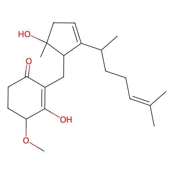 2D Structure of 3-Hydroxy-2-[[5-hydroxy-5-methyl-2-(6-methylhept-5-en-2-yl)cyclopent-2-en-1-yl]methyl]-4-methoxycyclohex-2-en-1-one