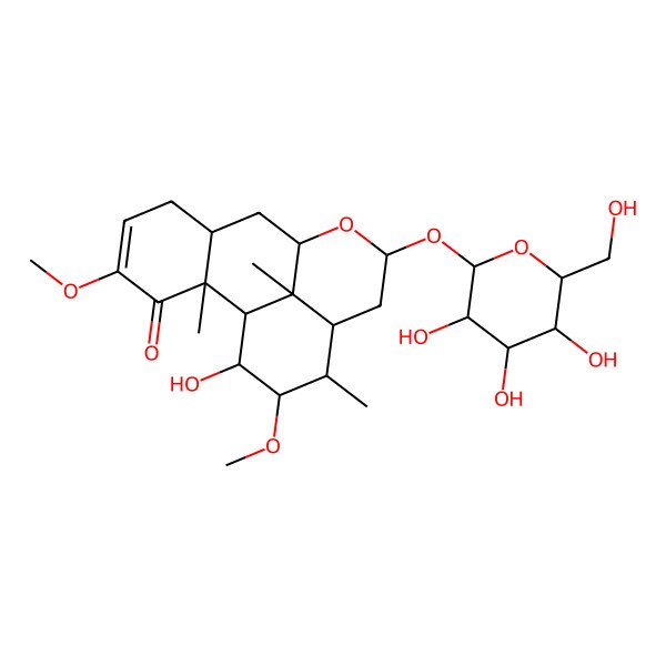 2D Structure of 16-Hydroxy-4,15-dimethoxy-2,14,17-trimethyl-11-[3,4,5-trihydroxy-6-(hydroxymethyl)oxan-2-yl]oxy-10-oxatetracyclo[7.7.1.02,7.013,17]heptadec-4-en-3-one