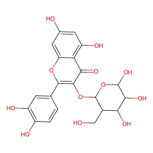 2D Structure of 2-(3,4-Dihydroxyphenyl)-5,7-dihydroxy-3-[4,5,6-trihydroxy-3-(hydroxymethyl)oxan-2-yl]oxychromen-4-one