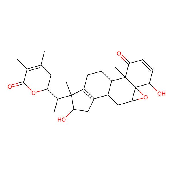 2D Structure of 15-[1-(4,5-Dimethyl-6-oxo-2,3-dihydropyran-2-yl)ethyl]-6,14-dihydroxy-2,15-dimethyl-8-oxapentacyclo[9.7.0.02,7.07,9.012,16]octadeca-4,12(16)-dien-3-one