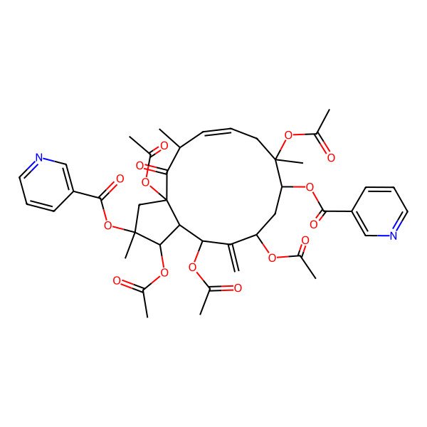 2D Structure of [2,4,7,13,16-Pentaacetyloxy-7,11,15-trimethyl-3-methylidene-12-oxo-15-(pyridine-3-carbonyloxy)-6-bicyclo[11.3.0]hexadec-9-enyl] pyridine-3-carboxylate