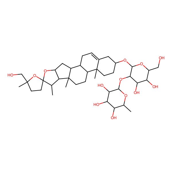 2D Structure of (3beta,22alpha,25S)-22,25-Epoxy-26-hydroxyfurost-5-en-3-yl 2-O-(6-deoxy-alpha-L-mannopyranosyl)-beta-D-glucopyranoside
