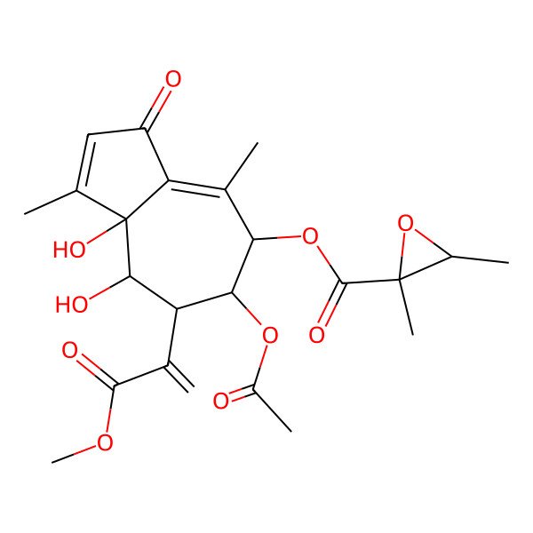 2D Structure of [(5R,6R,7S,8S,8aR)-6-acetyloxy-8,8a-dihydroxy-7-(3-methoxy-3-oxoprop-1-en-2-yl)-1,4-dimethyl-3-oxo-5,6,7,8-tetrahydroazulen-5-yl] (2S,3R)-2,3-dimethyloxirane-2-carboxylate