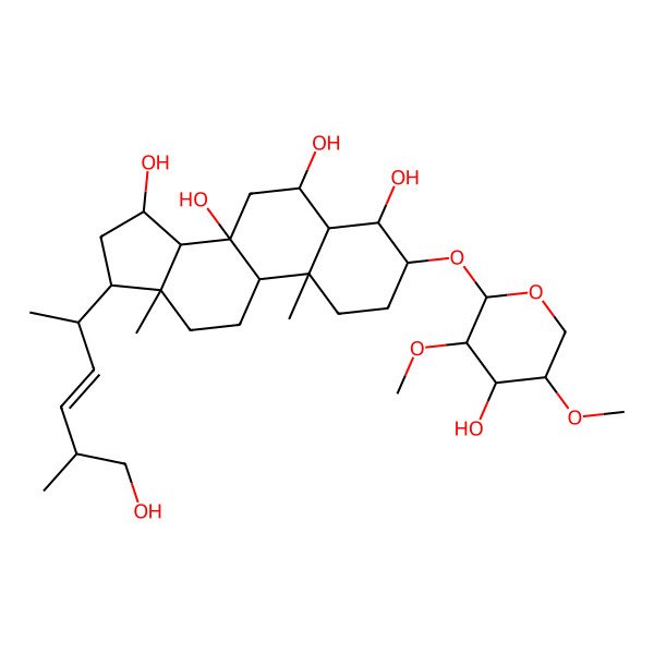 2D Structure of 3-(4-Hydroxy-3,5-dimethoxyoxan-2-yl)oxy-17-(6-hydroxy-5-methylhex-3-en-2-yl)-10,13-dimethyl-1,2,3,4,5,6,7,9,11,12,14,15,16,17-tetradecahydrocyclopenta[a]phenanthrene-4,6,8,15-tetrol
