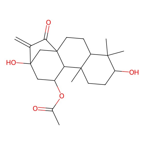 2D Structure of [(1R,4S,6R,9R,10S,11S,13R)-6,13-dihydroxy-5,5,9-trimethyl-14-methylidene-15-oxo-11-tetracyclo[11.2.1.01,10.04,9]hexadecanyl] acetate