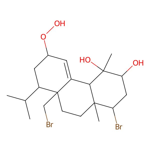 2D Structure of (1S,3R,4S,4aS,6S,8S,8aS,10aS)-1-bromo-8a-(bromomethyl)-6-hydroperoxy-4,10a-dimethyl-8-propan-2-yl-2,3,4a,6,7,8,9,10-octahydro-1H-phenanthrene-3,4-diol
