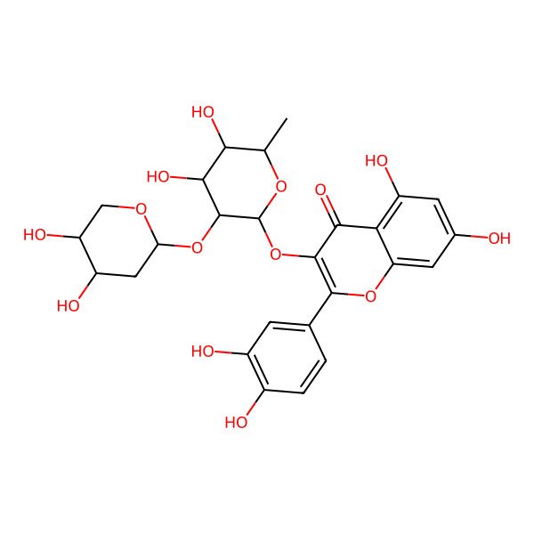 2D Structure of 3-[(2R,3R,4R,5S,6S)-3-[(2R,4R,5S)-4,5-dihydroxyoxan-2-yl]oxy-4,5-dihydroxy-6-methyloxan-2-yl]oxy-2-(3,4-dihydroxyphenyl)-5,7-dihydroxychromen-4-one