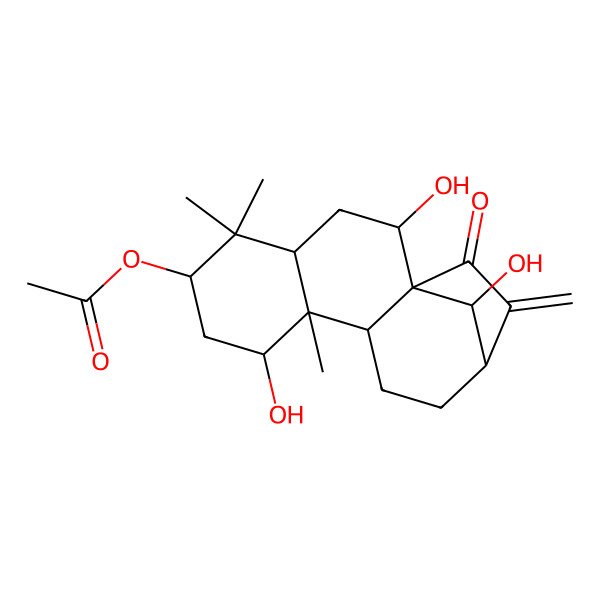 2D Structure of (2,8,16-Trihydroxy-5,5,9-trimethyl-14-methylidene-15-oxo-6-tetracyclo[11.2.1.01,10.04,9]hexadecanyl) acetate