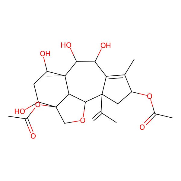 2D Structure of (13-Acetyloxy-7,8,10,12-tetrahydroxy-5,9-dimethyl-2-prop-1-en-2-yl-15-oxatetracyclo[7.6.1.02,6.013,16]hexadec-5-en-4-yl) acetate