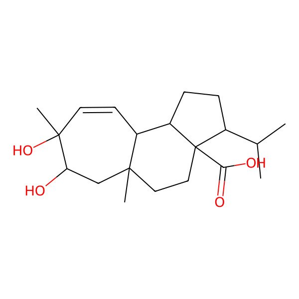 2D Structure of 7,8-dihydroxy-5a,8-dimethyl-3-propan-2-yl-2,3,4,5,6,7,10a,10b-octahydro-1H-cyclohepta[g]indene-3a-carboxylic acid