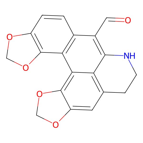 2D Structure of 4,6,19,21-Tetraoxa-13-azahexacyclo[10.10.1.02,10.03,7.016,23.018,22]tricosa-1,3(7),8,10,12(23),16,18(22)-heptaene-11-carbaldehyde