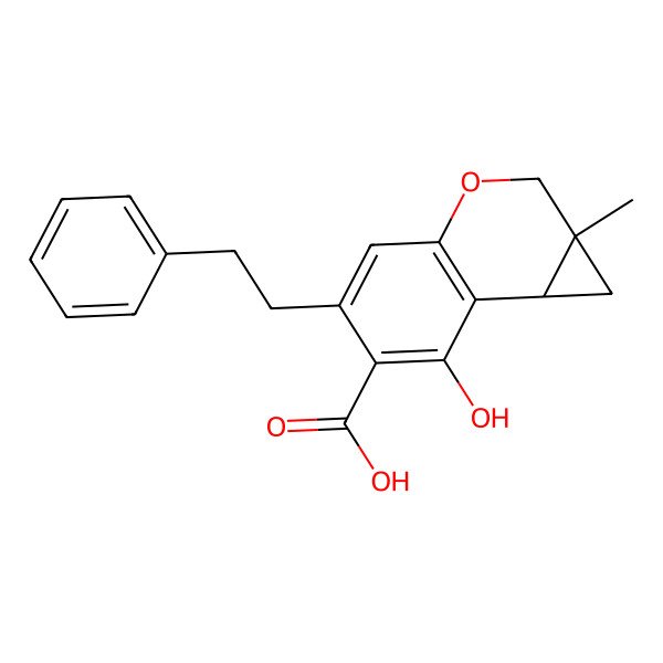 2D Structure of (1aR,7bS)-7-hydroxy-1a-methyl-5-(2-phenylethyl)-2,7b-dihydro-1H-cyclopropa[c]chromene-6-carboxylic acid