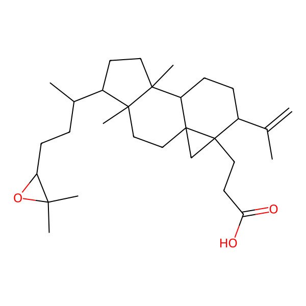 2D Structure of 3-[(1S,4R,5R,8S,9S,12S,13R)-5-[(2R)-4-[(2S)-3,3-dimethyloxiran-2-yl]butan-2-yl]-4,8-dimethyl-12-prop-1-en-2-yl-13-tetracyclo[7.5.0.01,13.04,8]tetradecanyl]propanoic acid