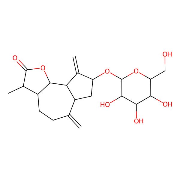 2D Structure of 3-methyl-6,9-dimethylidene-8-[3,4,5-trihydroxy-6-(hydroxymethyl)oxan-2-yl]oxy-3a,4,5,6a,7,8,9a,9b-octahydro-3H-azuleno[4,5-b]furan-2-one