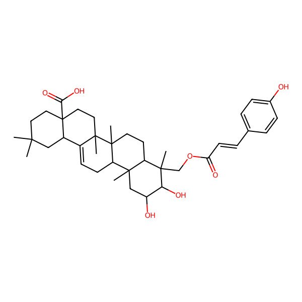 2D Structure of (4aS,6aR,6aS,6bR,8aR,9R,10S,11R,12aR,14bR)-10,11-dihydroxy-9-[[(Z)-3-(4-hydroxyphenyl)prop-2-enoyl]oxymethyl]-2,2,6a,6b,9,12a-hexamethyl-1,3,4,5,6,6a,7,8,8a,10,11,12,13,14b-tetradecahydropicene-4a-carboxylic acid