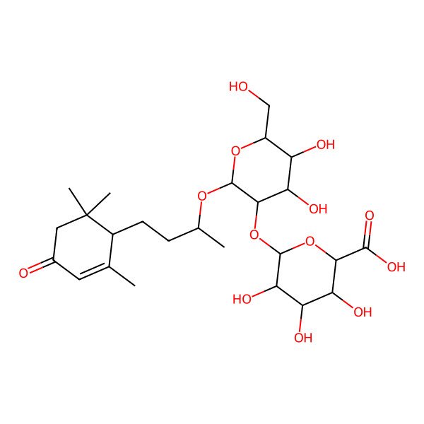 2D Structure of (2S,3S,4S,5R)-6-[(3R,4S,5S,6R)-4,5-dihydroxy-6-(hydroxymethyl)-2-[(2R)-4-[(1R)-2,6,6-trimethyl-4-oxocyclohex-2-en-1-yl]butan-2-yl]oxyoxan-3-yl]oxy-3,4,5-trihydroxyoxane-2-carboxylic acid