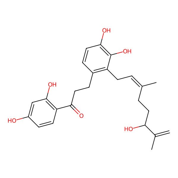 2D Structure of 3-[3,4-Dihydroxy-2-(6-hydroxy-3,7-dimethylocta-2,7-dienyl)phenyl]-1-(2,4-dihydroxyphenyl)propan-1-one