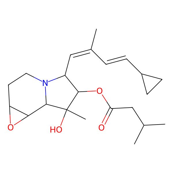 2D Structure of [5-(4-cyclopropyl-2-methylbuta-1,3-dienyl)-7-hydroxy-7-methyl-2,3,5,6,7a,7b-hexahydro-1aH-oxireno[2,3-g]indolizin-6-yl] 3-methylbutanoate