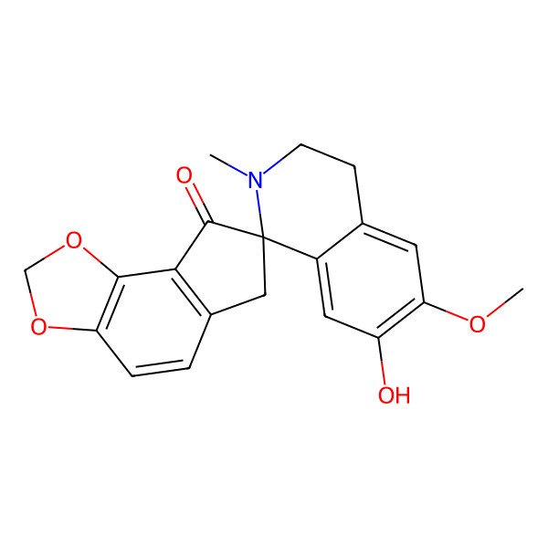 2D Structure of Spiro[7H-indeno[4,5-d]-1,3-dioxole-7,1'(2'H)-isoquinolin]-8(6H)-one, 3',4'-dihydro-7'-hydroxy-6'-methoxy-2'-methyl-