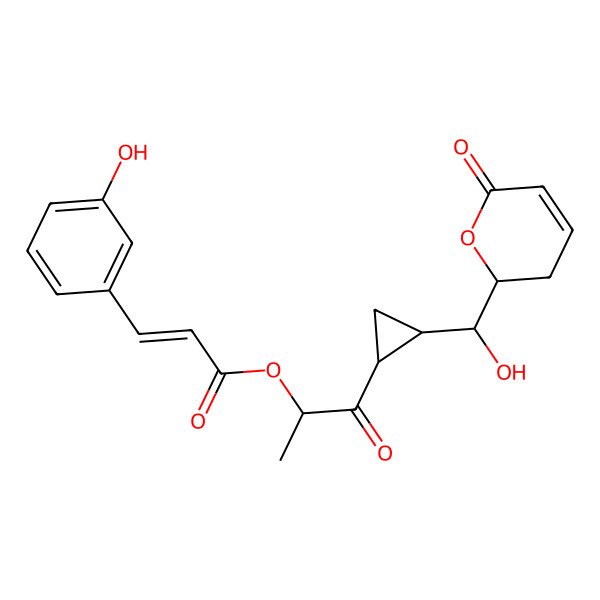 2D Structure of [1-[2-[Hydroxy-(6-oxo-2,3-dihydropyran-2-yl)methyl]cyclopropyl]-1-oxopropan-2-yl] 3-(3-hydroxyphenyl)prop-2-enoate