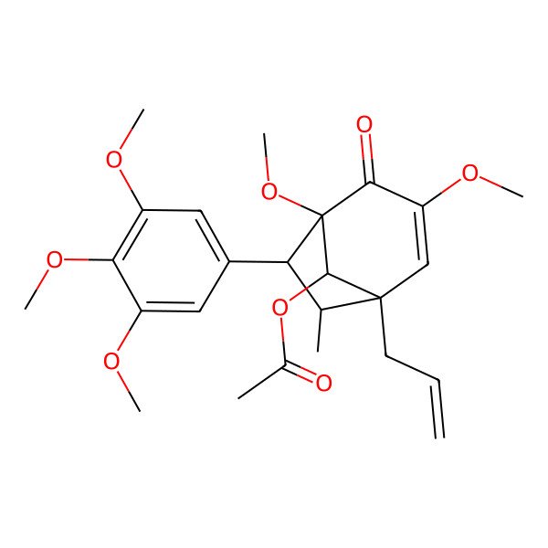 2D Structure of [(1S,5R,6S,7R,8R)-3,5-dimethoxy-7-methyl-4-oxo-1-prop-2-enyl-6-(3,4,5-trimethoxyphenyl)-8-bicyclo[3.2.1]oct-2-enyl] acetate