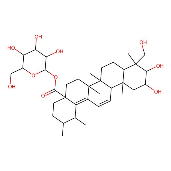 2D Structure of [3,4,5-trihydroxy-6-(hydroxymethyl)oxan-2-yl] 10,11-dihydroxy-9-(hydroxymethyl)-1,2,6a,6b,9,12a-hexamethyl-2,3,4,5,6,6a,7,8,8a,10,11,12-dodecahydro-1H-picene-4a-carboxylate