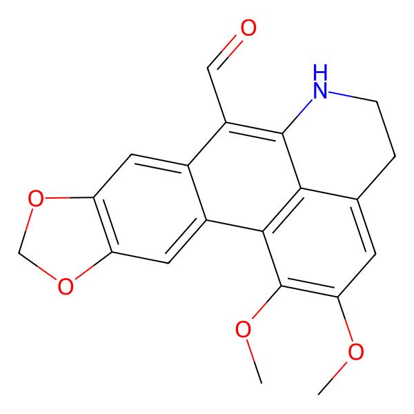2D Structure of 18,19-Dimethoxy-5,7-dioxa-13-azapentacyclo[10.7.1.02,10.04,8.016,20]icosa-1(20),2,4(8),9,11,16,18-heptaene-11-carbaldehyde