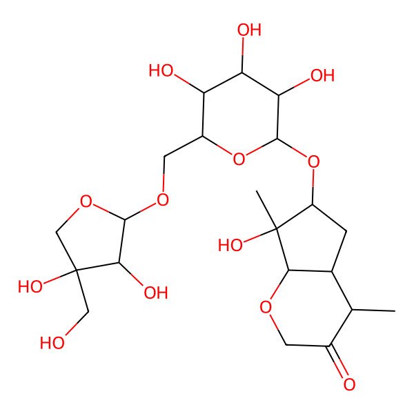 2D Structure of (4R,4aR,6S,7R,7aS)-6-[(2S,3R,4S,5S,6R)-6-[[(2R,3R,4R)-3,4-dihydroxy-4-(hydroxymethyl)oxolan-2-yl]oxymethyl]-3,4,5-trihydroxyoxan-2-yl]oxy-7-hydroxy-4,7-dimethyl-4a,5,6,7a-tetrahydro-4H-cyclopenta[b]pyran-3-one