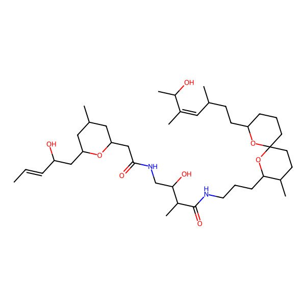 2D Structure of 3-hydroxy-N-[3-[8-[(E)-6-hydroxy-3,5-dimethylhept-4-enyl]-3-methyl-1,7-dioxaspiro[5.5]undecan-2-yl]propyl]-4-[[2-[6-[(E)-2-hydroxypent-3-enyl]-4-methyloxan-2-yl]acetyl]amino]-2-methylbutanamide