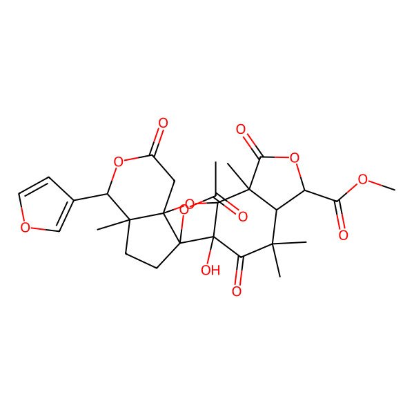 2D Structure of Methyl 12-acetyloxy-16-(furan-3-yl)-11-hydroxy-4,9,9,15-tetramethyl-5,10,18-trioxo-2,6,17-trioxapentacyclo[10.7.0.01,15.03,11.04,8]nonadecane-7-carboxylate