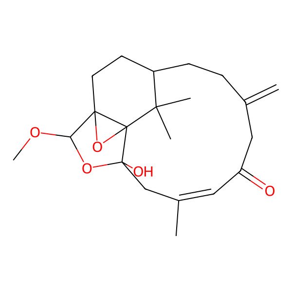 2D Structure of 4-Hydroxy-2-methoxy-6,14,14-trimethyl-10-methylidene-3,16-dioxatetracyclo[11.3.2.01,15.04,15]octadec-6-en-8-one