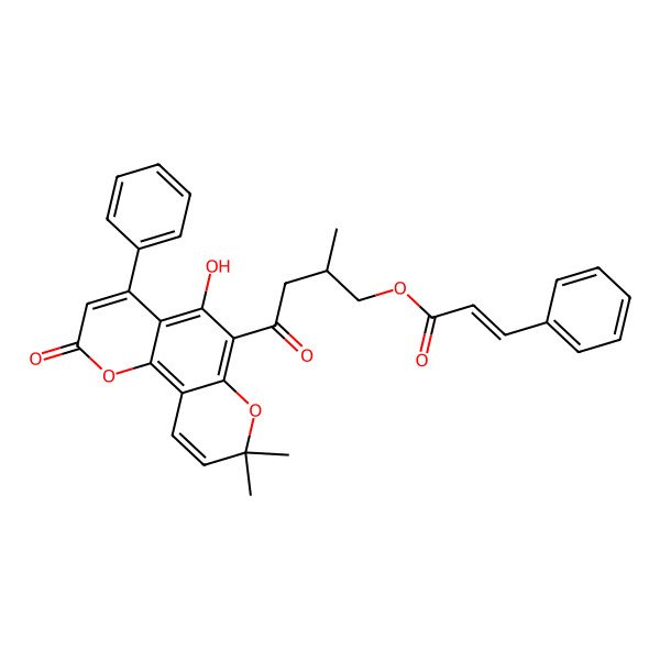 2D Structure of [4-(5-Hydroxy-8,8-dimethyl-2-oxo-4-phenylpyrano[2,3-h]chromen-6-yl)-2-methyl-4-oxobutyl] 3-phenylprop-2-enoate