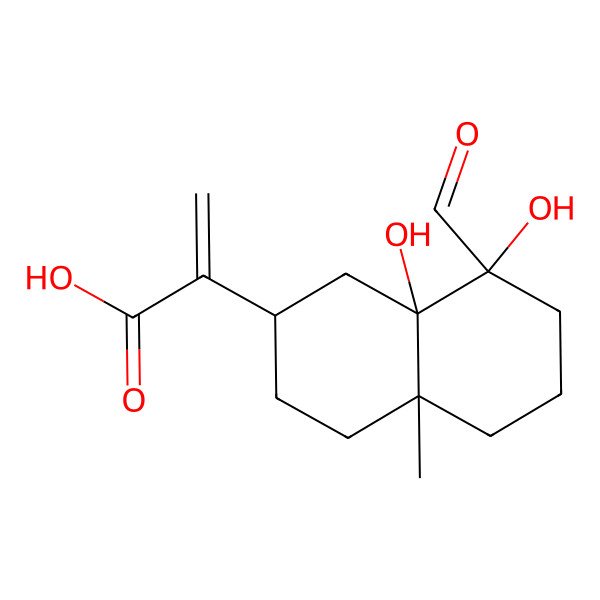 2D Structure of 2-[(2R,4aR,8S,8aS)-8-formyl-8,8a-dihydroxy-4a-methyl-2,3,4,5,6,7-hexahydro-1H-naphthalen-2-yl]prop-2-enoic acid