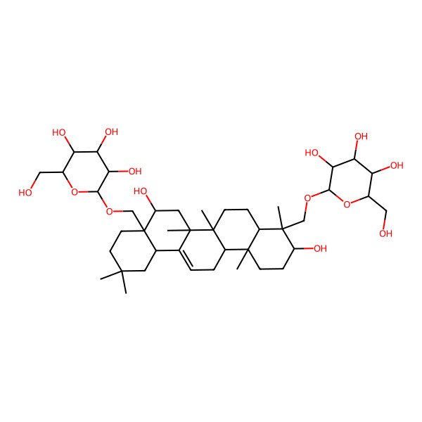 2D Structure of (2R,3R,4S,5S,6R)-2-[[(3S,4R,4aR,6aR,6bS,8S,8aS,12aR,14aR,14bR)-3,8-dihydroxy-4,6a,6b,11,11,14b-hexamethyl-8a-[[(2R,3R,4S,5S,6R)-3,4,5-trihydroxy-6-(hydroxymethyl)oxan-2-yl]oxymethyl]-1,2,3,4a,5,6,7,8,9,10,12,12a,14,14a-tetradecahydropicen-4-yl]methoxy]-6-(hydroxymethyl)oxane-3,4,5-triol